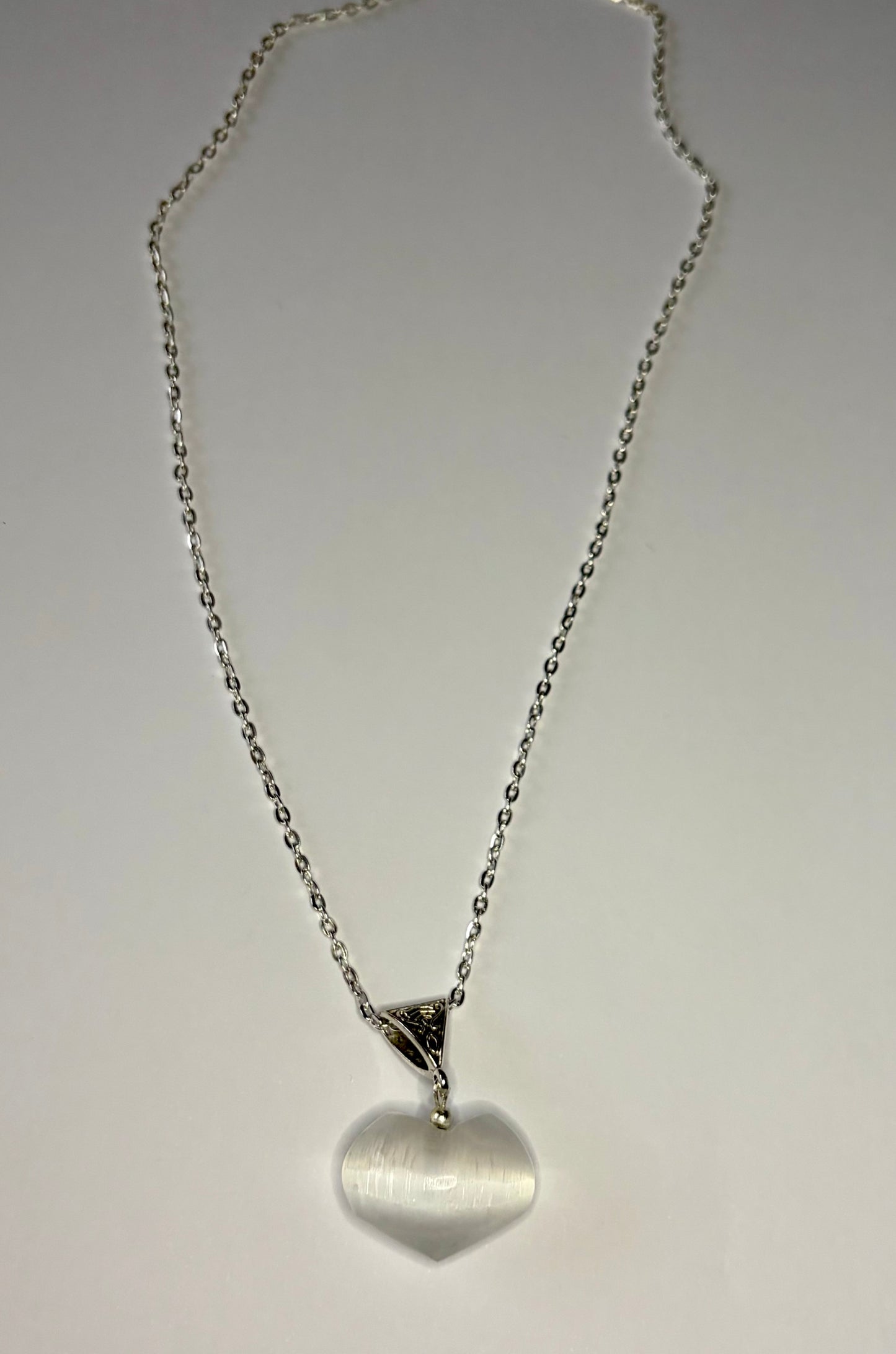 Sterling Silver Selenite Heart Pendent