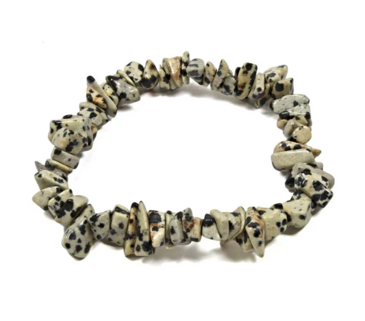 Bracelet made of natural stone beads on a white background