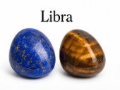 Two stones, one blue and one brown, labeled 'Libra' on a white background.