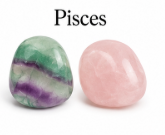 Two gemstones, one green and one pink, with 'Pisces' text above them.