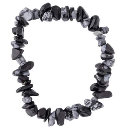 Bracelet made of black and gray stone chips on a white background