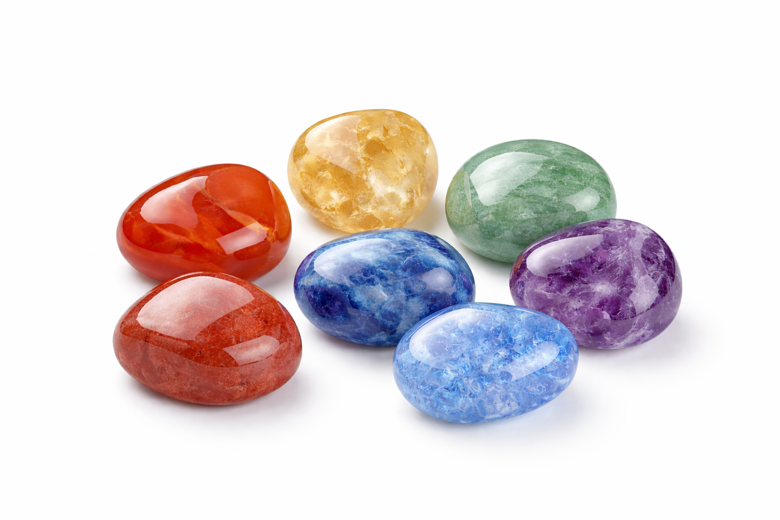 Set of colorful gemstones on a white background
