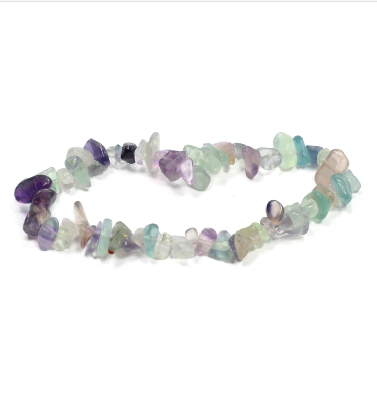 Purple green and white chip stone bracelet