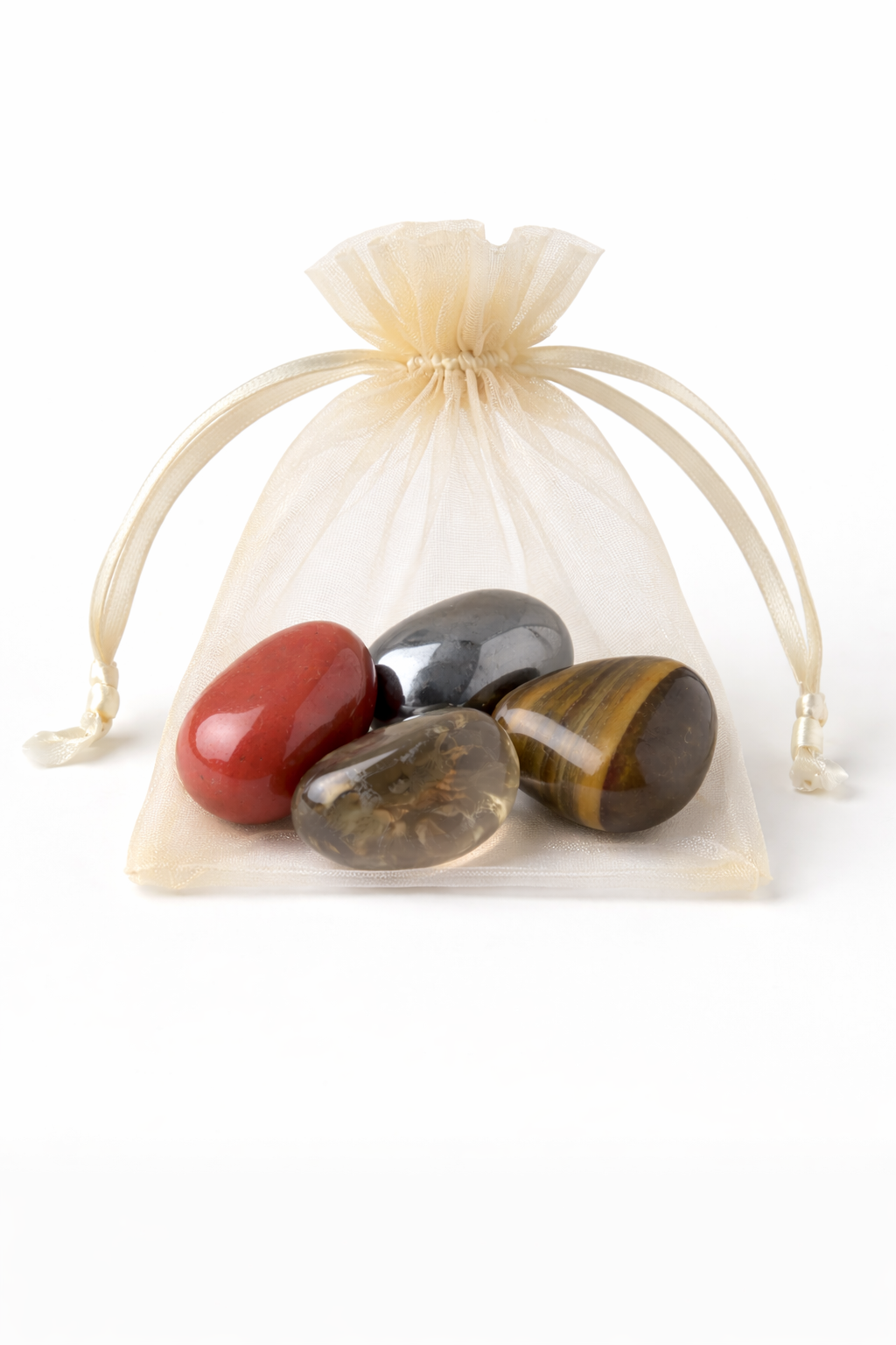 Grounding Crystal Kit – Red Jasper, Hematite, Tiger’s Eye & Smoky Quartz