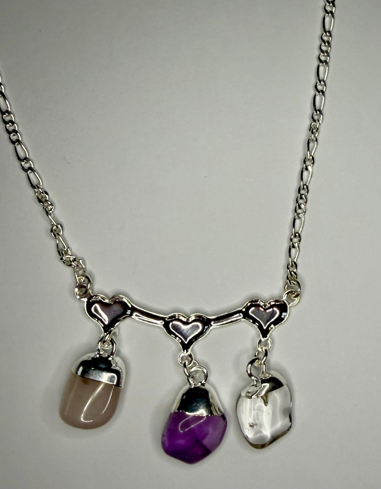 Crystal Healing Necklace – Clear Quartz, Rose Quartz & Amethyst Pendant