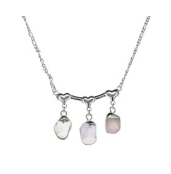 Necklace with three pendant stones on a white background