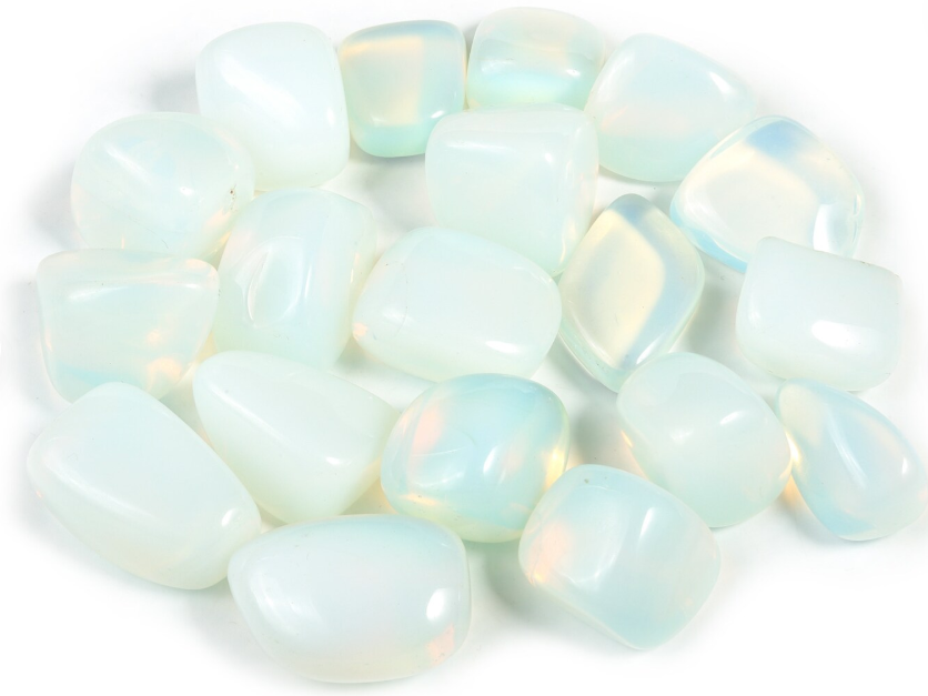 Opalite stones on a white background